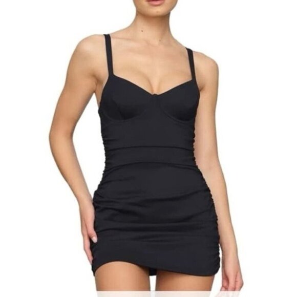 Skims XS Sculpting Swim Ruched One Piece Onyx Black NWT MSRP $128 - Picture 2 of 6